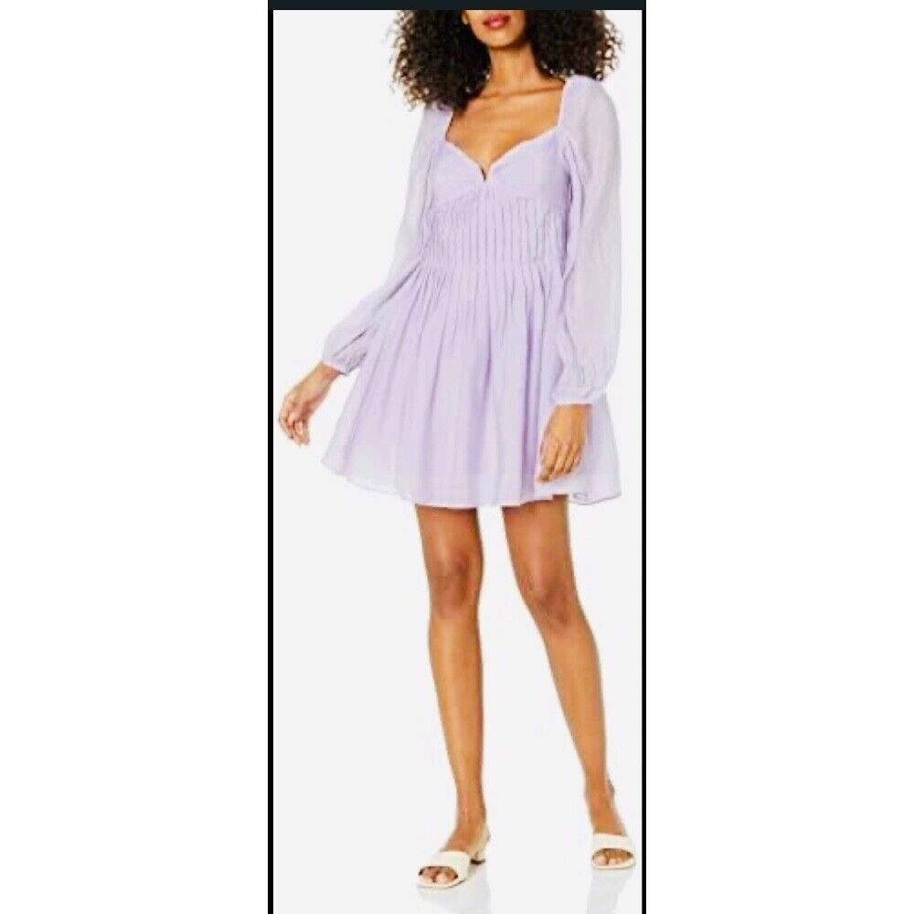 ASTR The Label Mini Dress Long Sleeve‎ Pleated Sweetheart Neck Purple Easter
